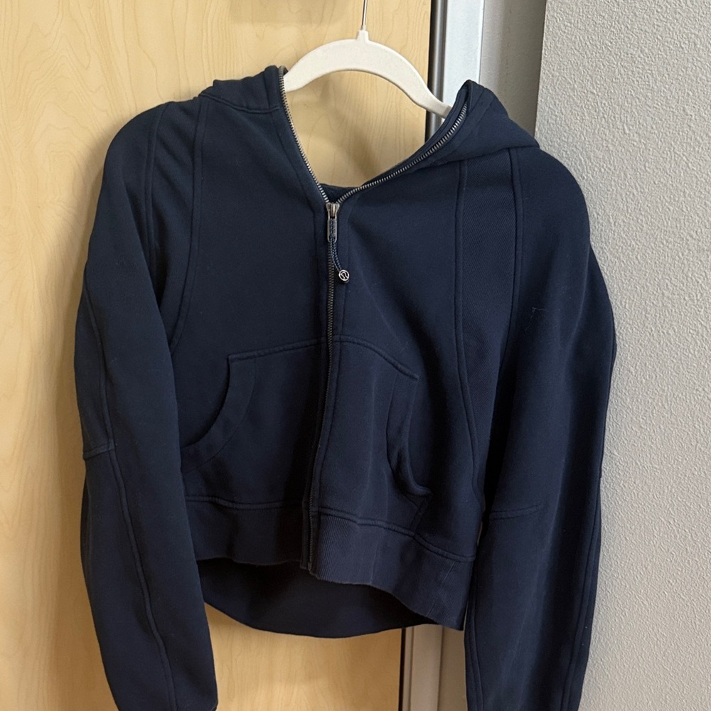 Navy Blue Cropped Scuba Hoodie
